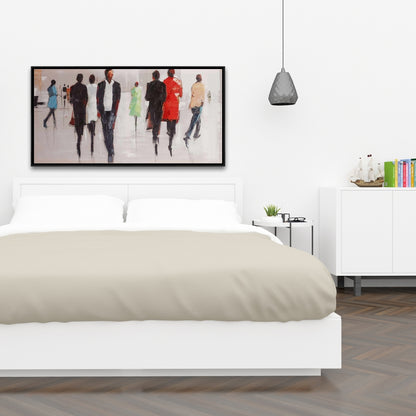 Toile encadrée grise contemporaine - Silhouettes dans la rue