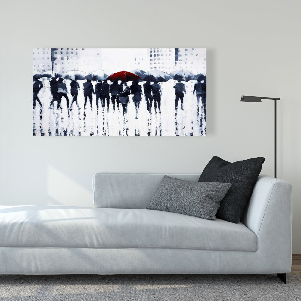 Silhouettes Walking in the Rain Canvas | Modern Bedroom Decor