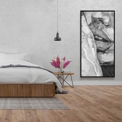 Toile monochrome grise « Lèvres pulpeuses » | Décoration de chambre