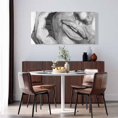 Irresistible Lips Gray Figurative Canvas - Home Decor Art