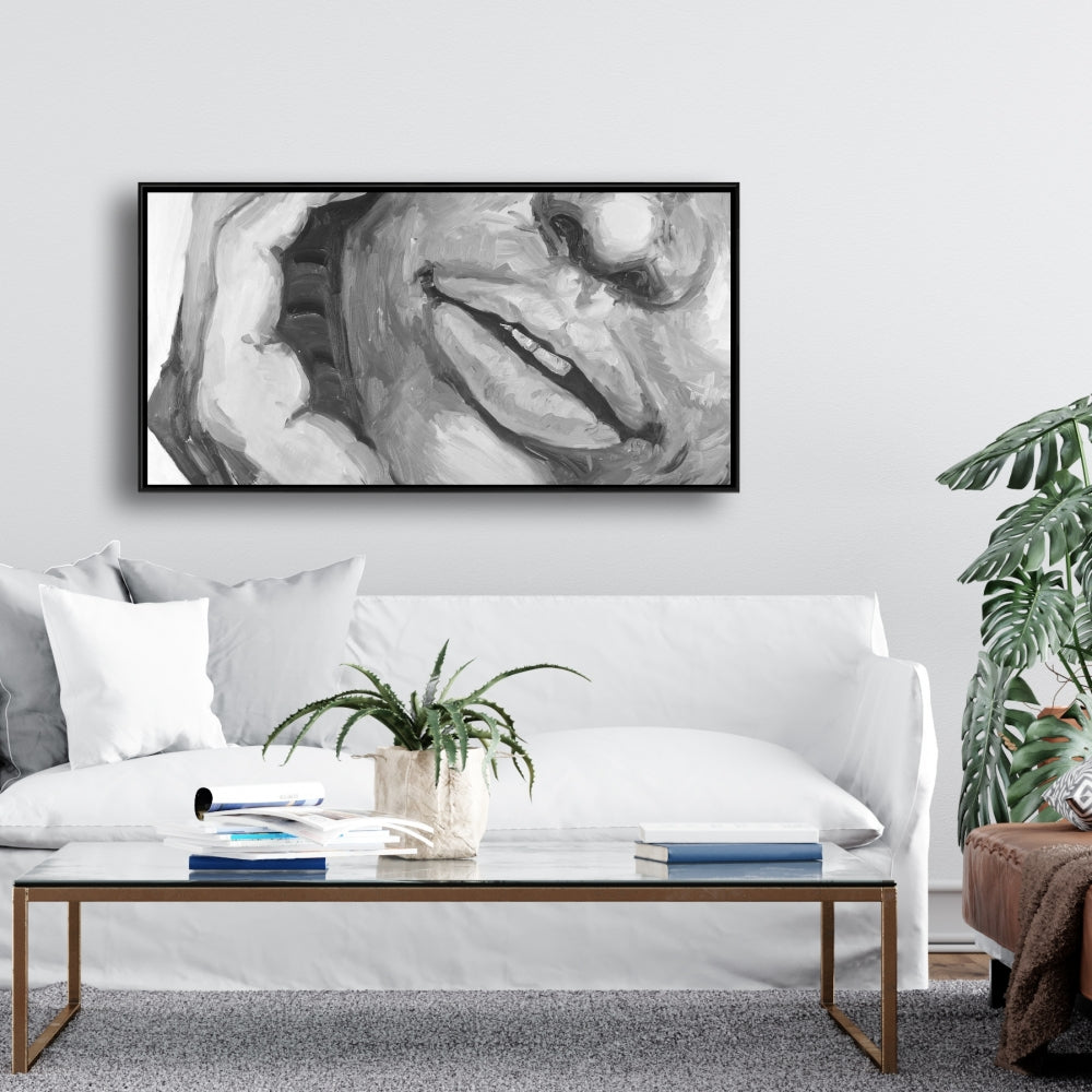 Toile encadrée grise « Lèvres irrésistibles » – Décoration de chambre