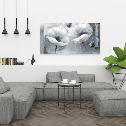 Toile blanche à fleurs en nuances de gris | Décoration florale industrielle