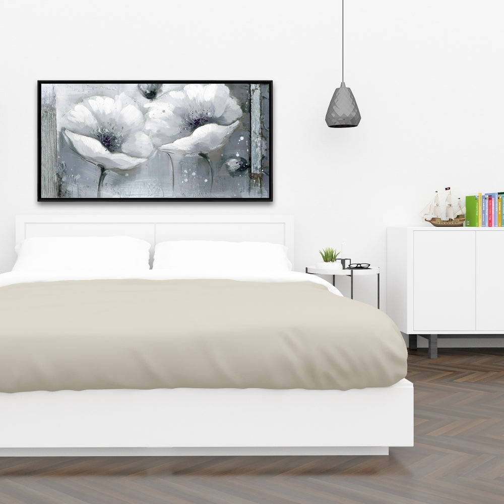 Toile Fleurs en nuances de gris | Décoration murale botanique florale