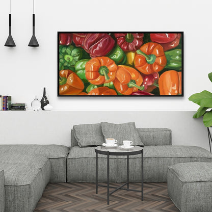 Toile encadrée rouge « Gastronomie rustique » – Décor « Lot of Peppers »