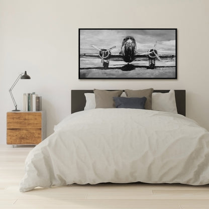 Grayscale Plane Canvas | Industrial Living Room Decor