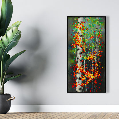 Colorful Dotted Leaves Birches | Green Bedroom Canvas Decor
