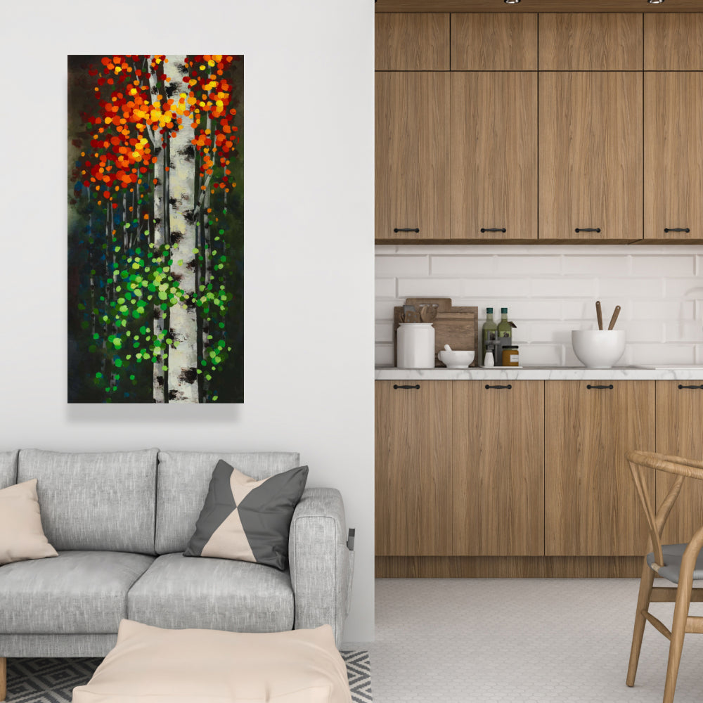 Birch with Two-Tone Leaves Canvas - Green Bedroom Wall Art