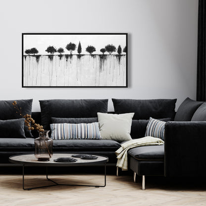 Bedroom Landscapes - Industrial Framed Canvas: Abstract Black Trees