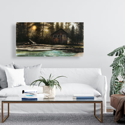 Rustic Landscapes Brown Canvas | Cabin in the Forest Decor