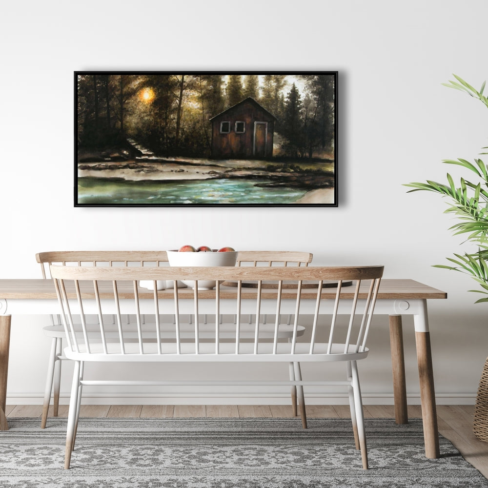 Cabane en forêt | Toile encadrée rustique pour décoration de caverne d'homme