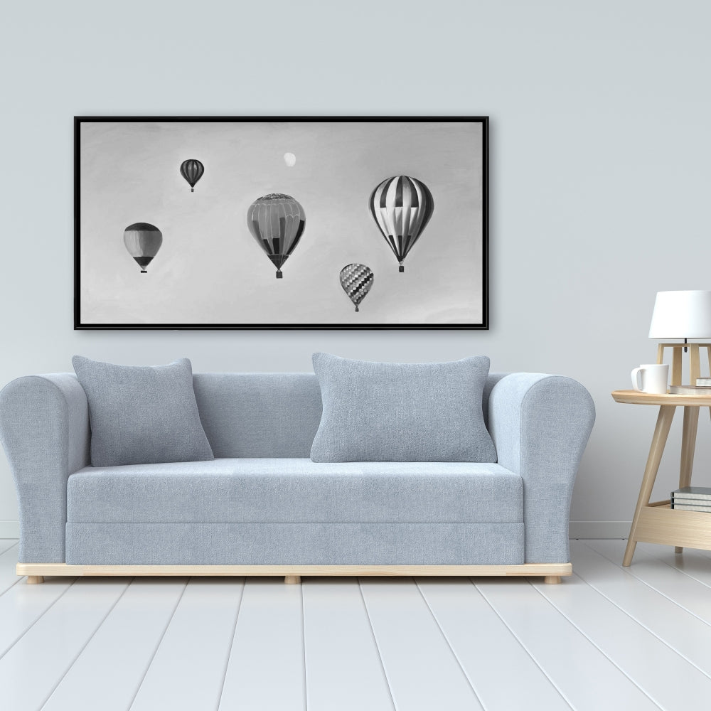 Paysage de montgolfières | Toile grise monochrome | Décoration d'intérieur
