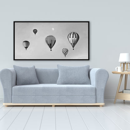 Paysage de montgolfières | Toile grise monochrome | Décoration d'intérieur