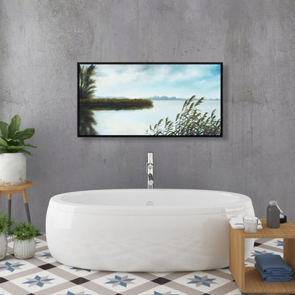 Quiet Lake Coastal Contemporary Blue Framed Canvas - Home Decor