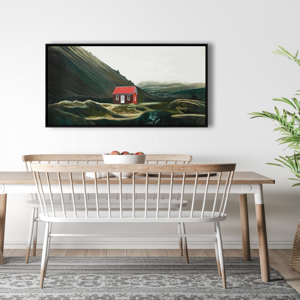 Toile de paysage rustique avec cabane isolée | Décoration murale