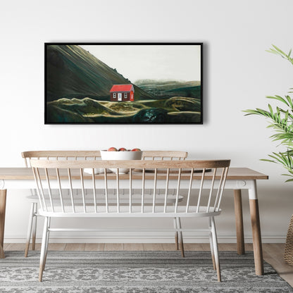 Toile de paysage rustique avec cabane isolée | Décoration murale