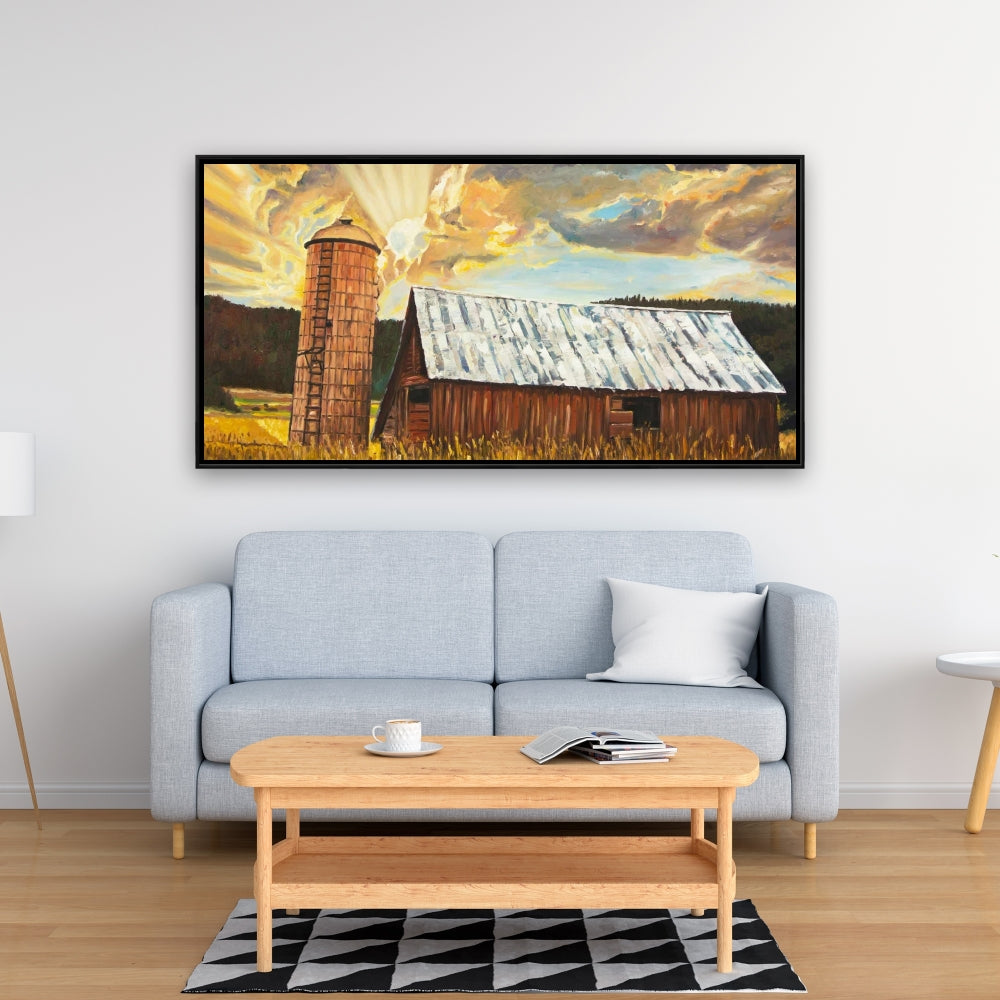 Hay Barn Brown Landscapes Framed Canvas | Home Decor Art