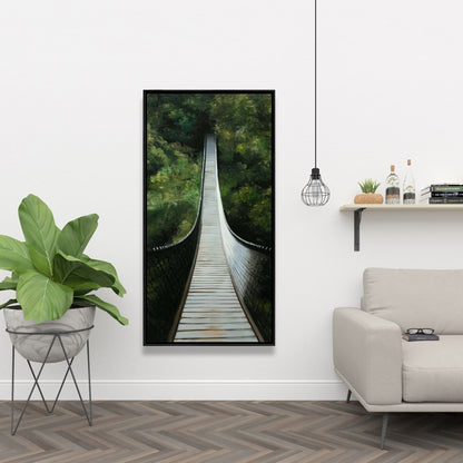 Pont suspendu dans la forêt – Décoration sur toile encadrée moderne
