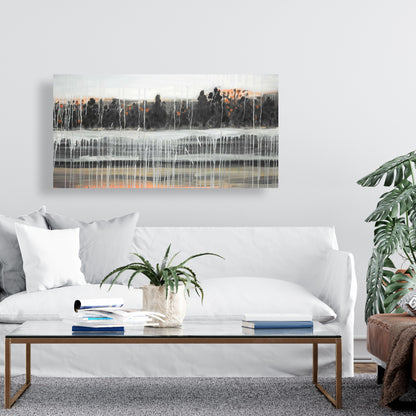 Rainy Fall Landscape Canvas - Bedroom Trees Wall Art Decor