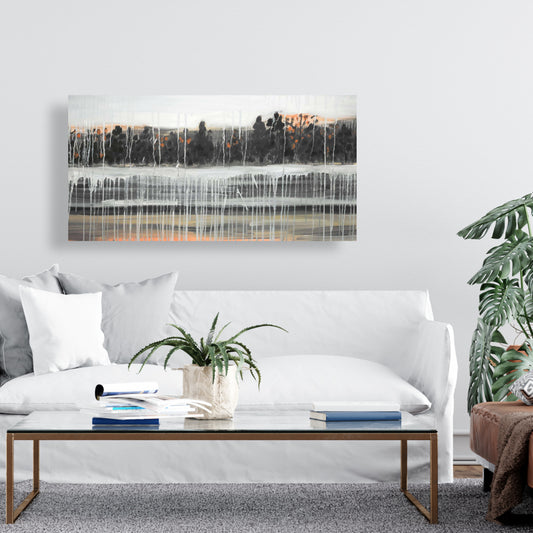 Toile Paysage d'automne pluvieux - Décoration murale avec arbres pour chambre à coucher