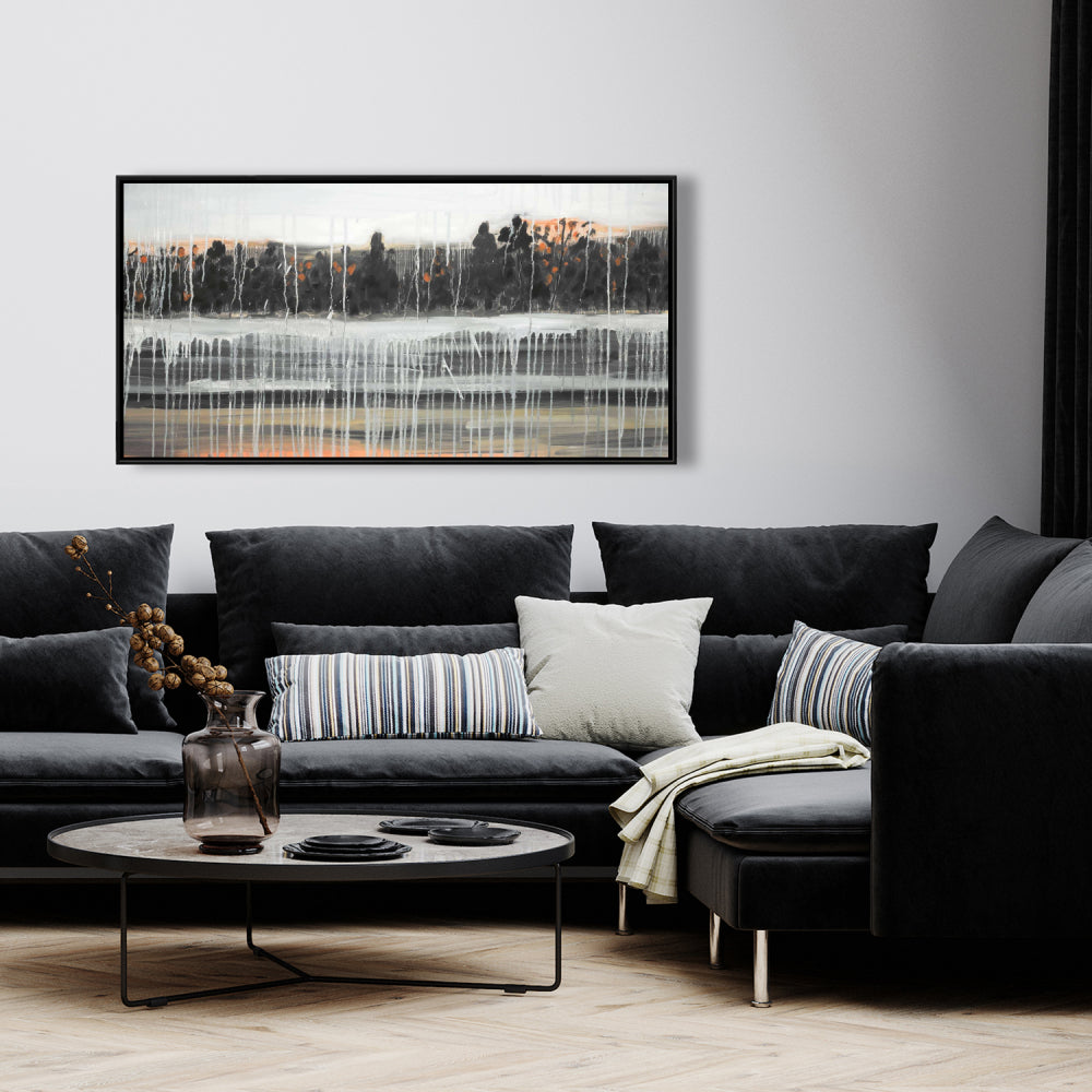 Toile Paysage d'automne pluvieux | Décoration de chambre grise | Art de la maison