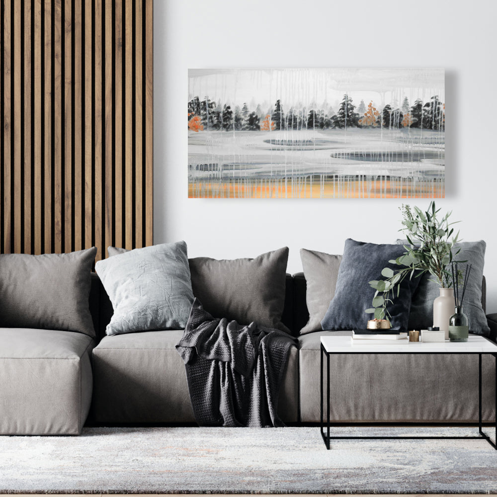 Winter Fir Landscape Canvas | Gray Trees Home Decor Art