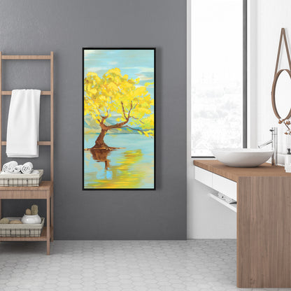 Blue Coastal Canvas | Spring Landscape with Tree in Lake Decor