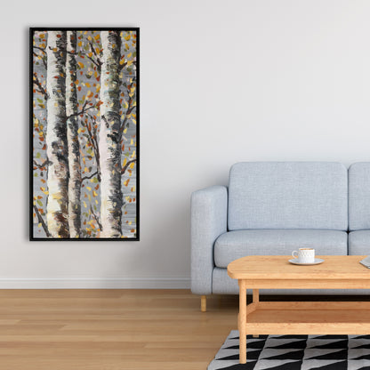 Blossoming Birches - Gray Framed Canvas for Home Decor
