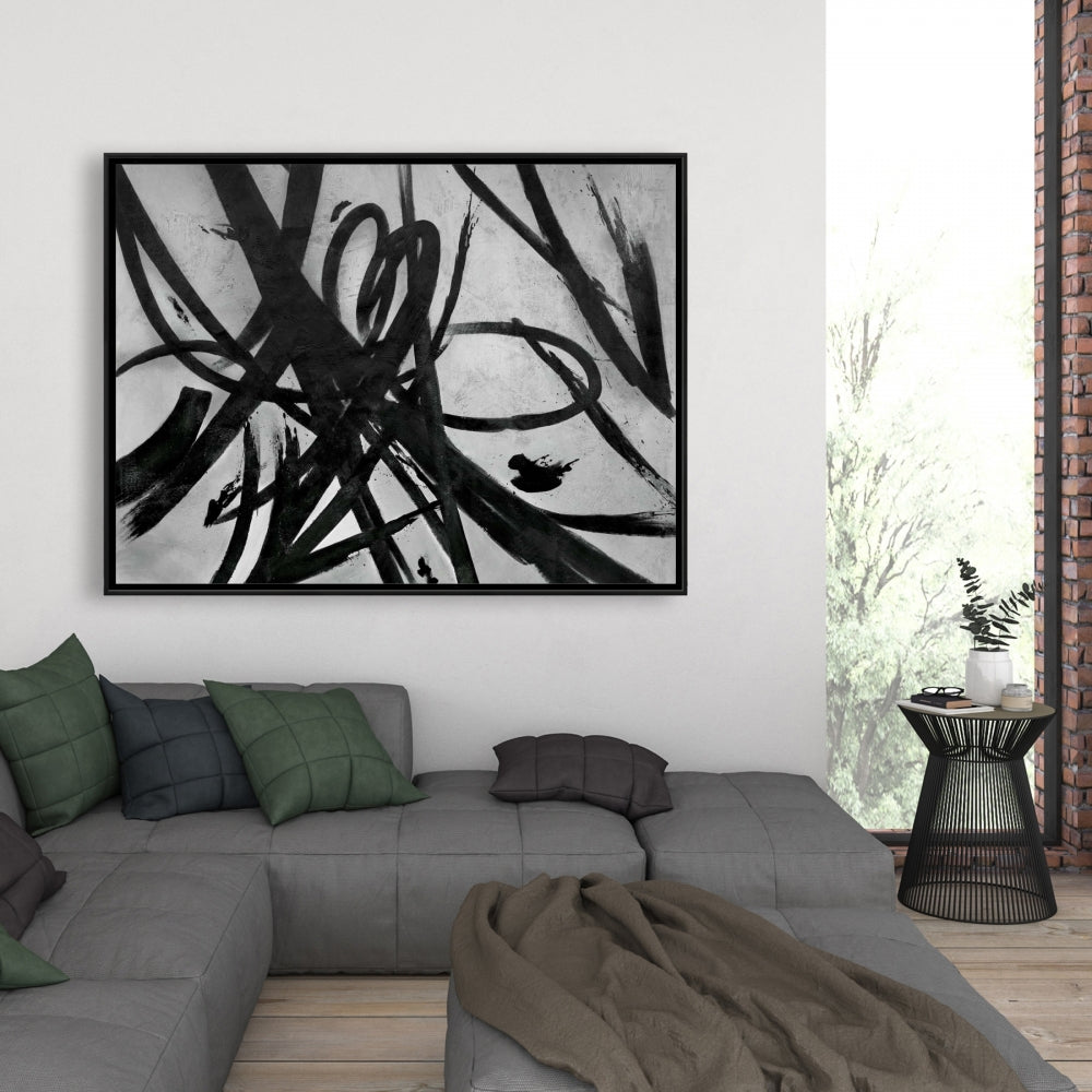 Toile minimaliste à traits circulaires - Décoration de salon abstraite