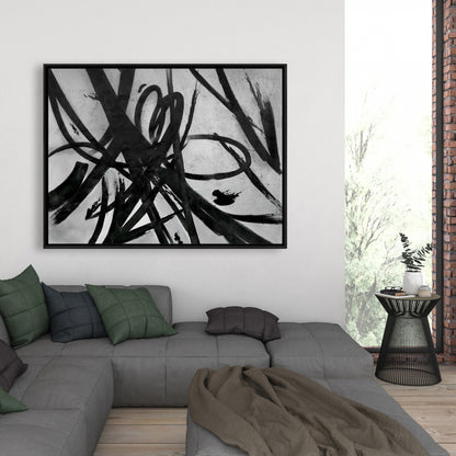 Toile minimaliste à traits circulaires - Décoration de salon abstraite