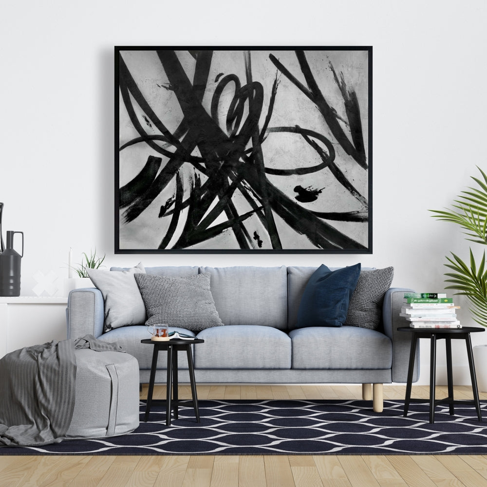 Toile minimaliste à traits circulaires - Décoration de salon abstraite