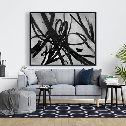 Toile minimaliste à traits circulaires - Décoration de salon abstraite