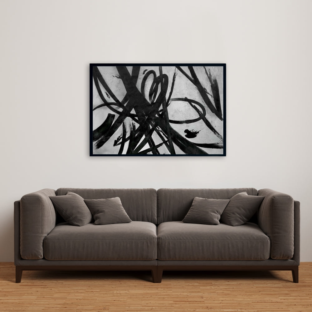 Toile minimaliste à traits circulaires - Décoration de salon abstraite