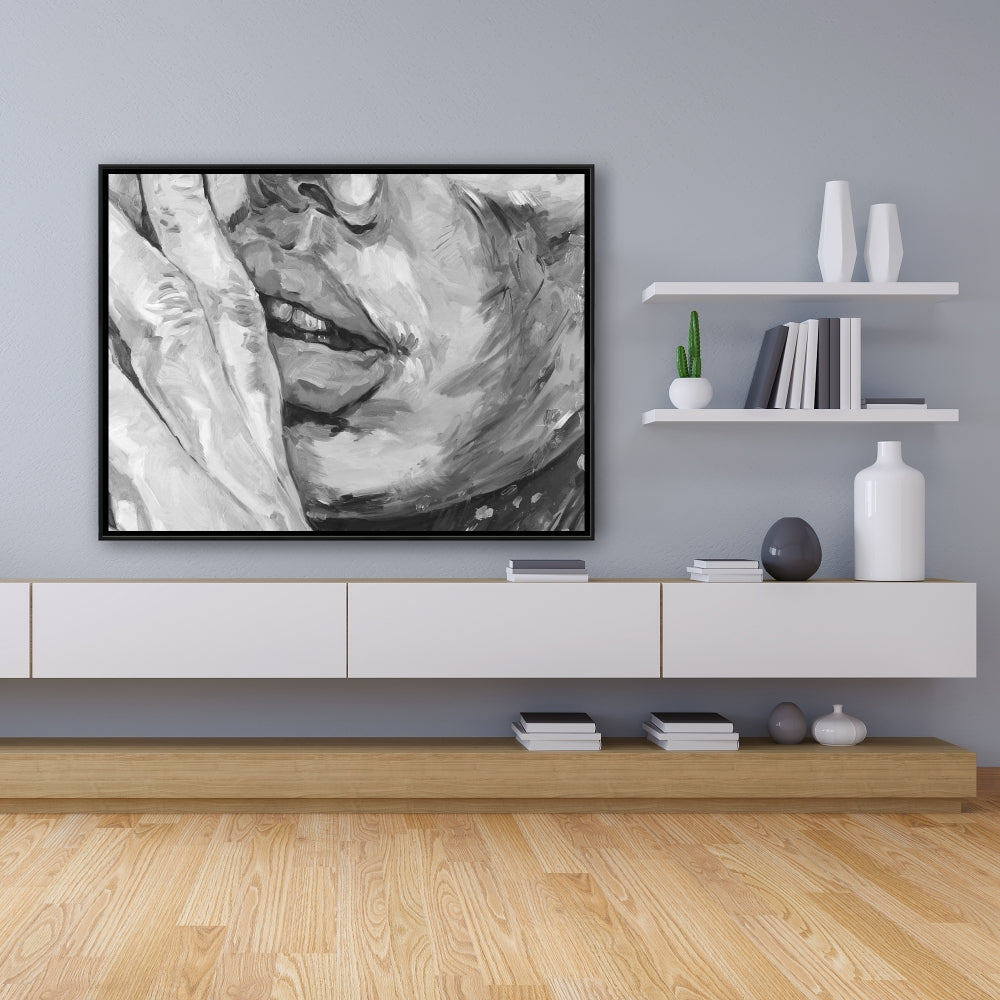 Toile monochrome grise « Lèvres pulpeuses » | Décoration de chambre