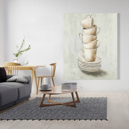Stacked Cups Gray Canvas | Kitchen Decor | Home Wall Art