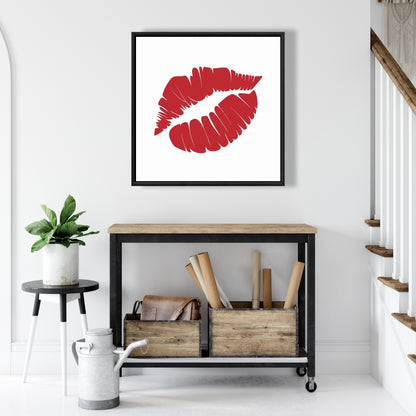 Red Lipstick Mark Canvas | Red Framed Bedroom Wall Art Decor