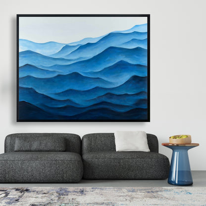 Blue Ocean Coastal Bedroom Minimalist Framed Canvas Decor