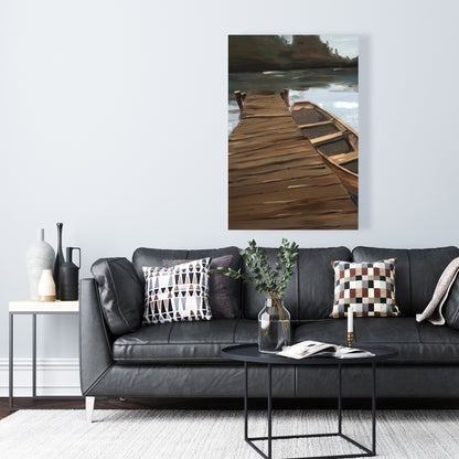 Coastal White Canvas - Lake, Dock and Boat | Home Decor