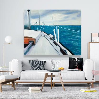 Coastal Blue Bathroom Canvas - Sail on the Water Home Decor