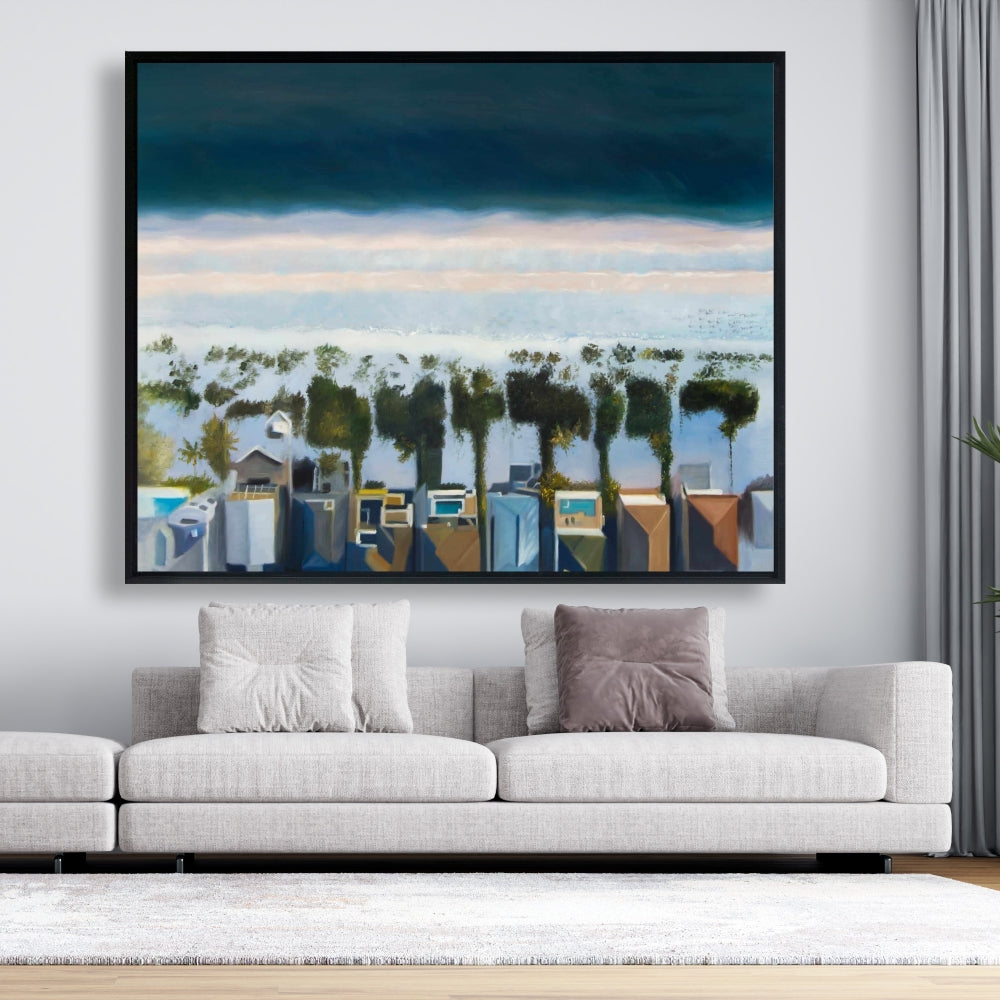 Blue Coastal Exotic Framed Canvas - Bird's Eye Beach View Decor