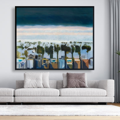 Blue Coastal Exotic Framed Canvas - Bird's Eye Beach View Decor