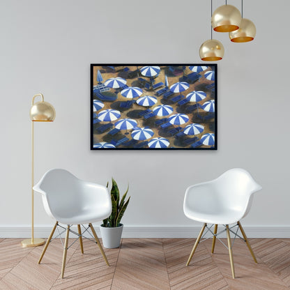 Toile encadrée « Parasols de plage bleu côtier » | Décoration d'intérieur