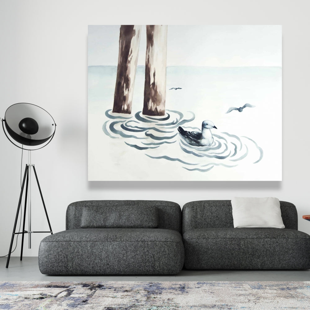 Seagull Canvas - Marine Blue Bathroom Decor | Home Art