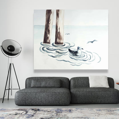 Seagull Canvas - Marine Blue Bathroom Decor | Home Art