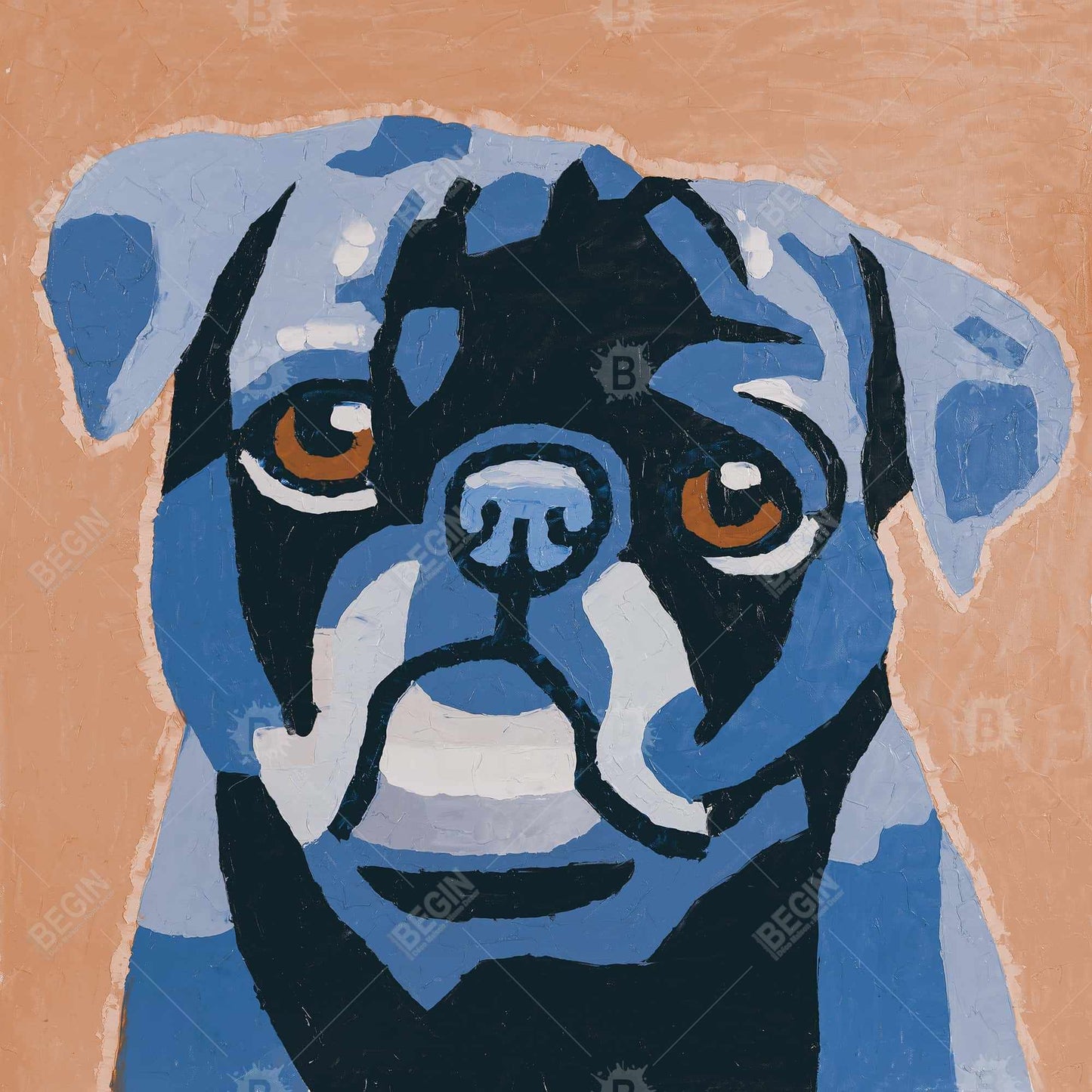 Blue Bedroom Contemporary Pug Canvas | Flash the Pug Décor