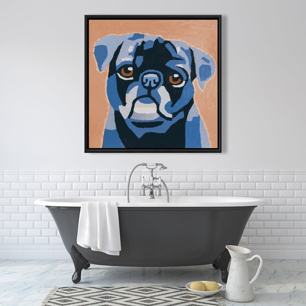 Blue Bedroom Contemporary Pug Canvas | Flash the Pug Décor