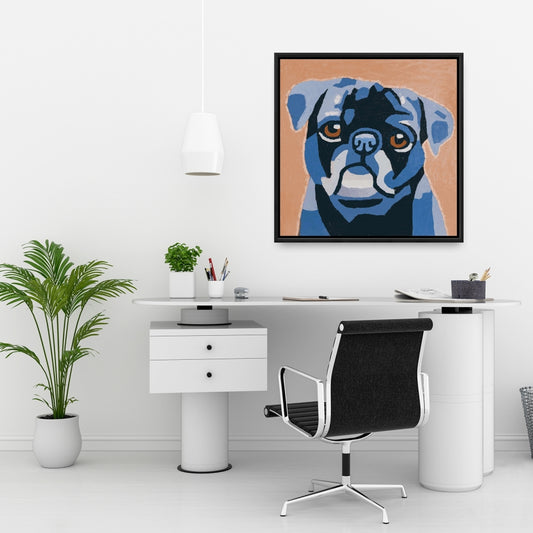 Blue Bedroom Contemporary Pug Canvas | Flash the Pug Décor