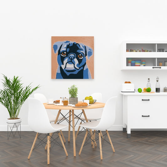 Toile bleue « Flash the Pug » – Décoration de chambre