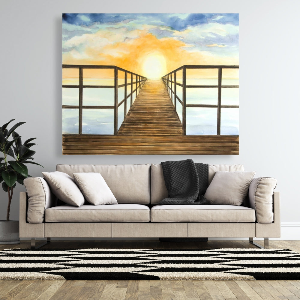 Yellow Coastal Sea Canvas - Sunset in the Sea Home Decor