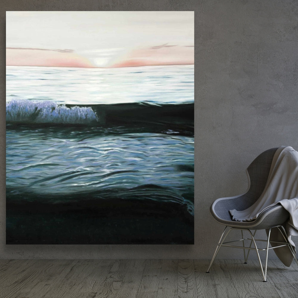 Toile marine désaturée au coucher du soleil | Décoration d'intérieur côtière