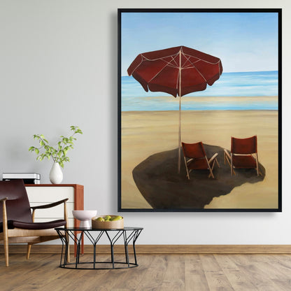 Relax at the Beach Framed Canvas - Sea Red Coastal Decor